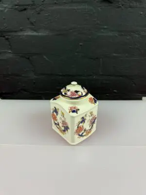 Masons Ironstone Blue Mandalay Lidded Square Tea Caddy / Jar 5" High