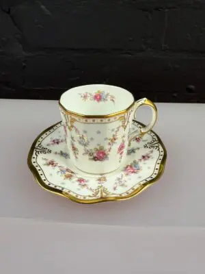 Royal Crown Derby Antoinette A1225 Coffee Cup and Saucer 2nd Quality LI 1988