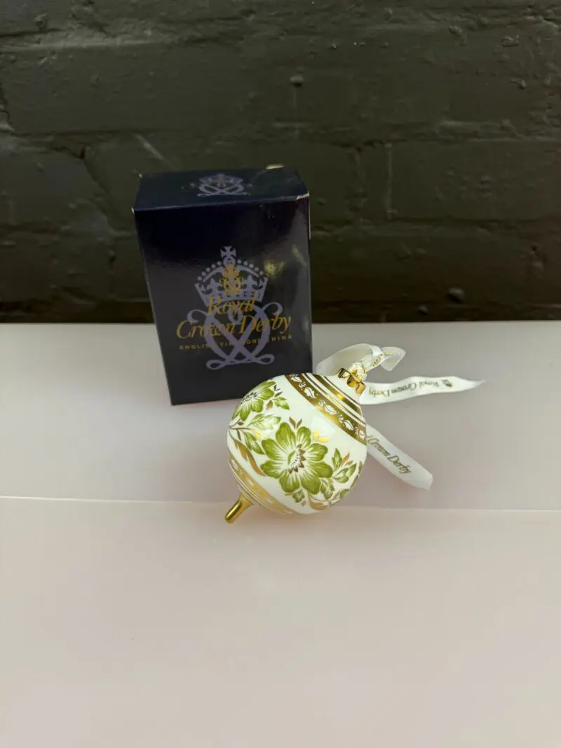 Royal Crown Derby Green Panel Round Christmas Bauble 1st Quality Boxed