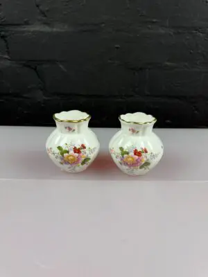Royal Crown Derby Posies Viola Flower Vases 8.5 cm High 1st Quality Set of 2