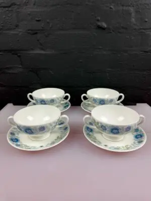 Wedgwood Clementine Soup Coupes / Bowls and Stands 2 Sets of 4 Available