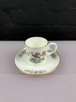 Wedgwood Kutani Crane Coffee Cup and Saucer 6.7 cm Wide x 6.7 cm High Gold Rim