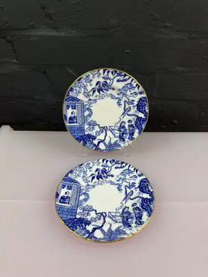 2 x Royal Crown Derby Blue Mikado Tea / Side Plates 16 cm Wide Set XLIII 1980
