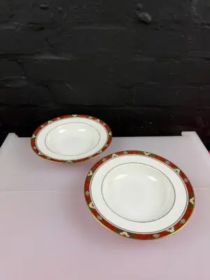 2 x Royal Crown Derby Cloisonne Rimmed Soup Bowls 22 cm Wide 6 Sets Available