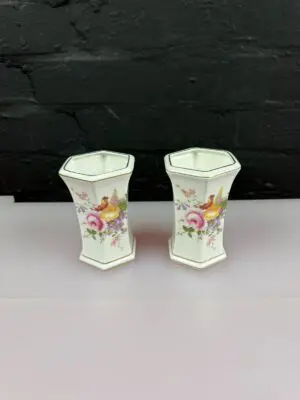 2 x Royal Crown Derby Derby Posies 6 Sides Hexagonal Vase 4.5" Set