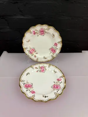 2 x Royal Crown Derby Pinxton Roses A.1155 Fluted Salad Plates 20.5 cm Wide Set