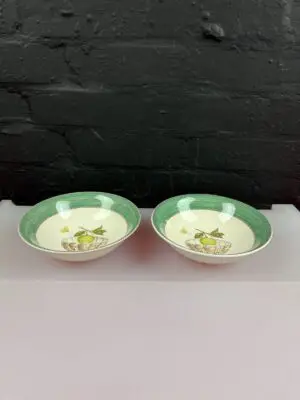2 x Wedgwood Sarah's Garden Green Cereal Bowls 6.75" Wide Set