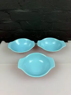 3 x Poole Twintone Sky Blue Lugged Cereal Bowls 7.25" Wide Set