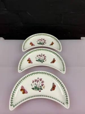 3 x Portmeirion Botanic Garden Crescent / Moon Salad Plates 22.5 cm Set 1