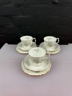 3 x Royal Albert Haworth Tea Trios Cups Saucers and Side Plates Set
