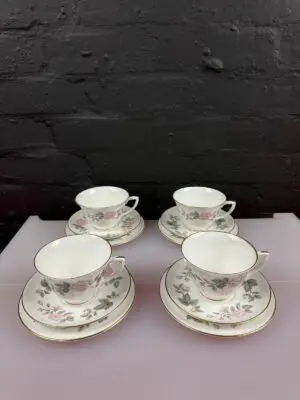 4 x Royal Worcester June Garland Tea Trios Cups Saucers and Side Plates Set