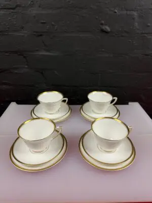 4 x Royal Worcester Viceroy Gold Tea Trios Cups Saucers and Side Plates Set