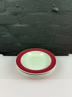 5 x Wedgwood Windsor Grey Red Rimmed Soup / Pasta Bowls 23 cm Wide Set