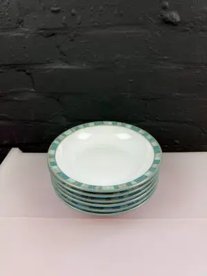 6 x Denby Azure Coast Rimmed Soup Bowls 8.25" Wide Set RARE New