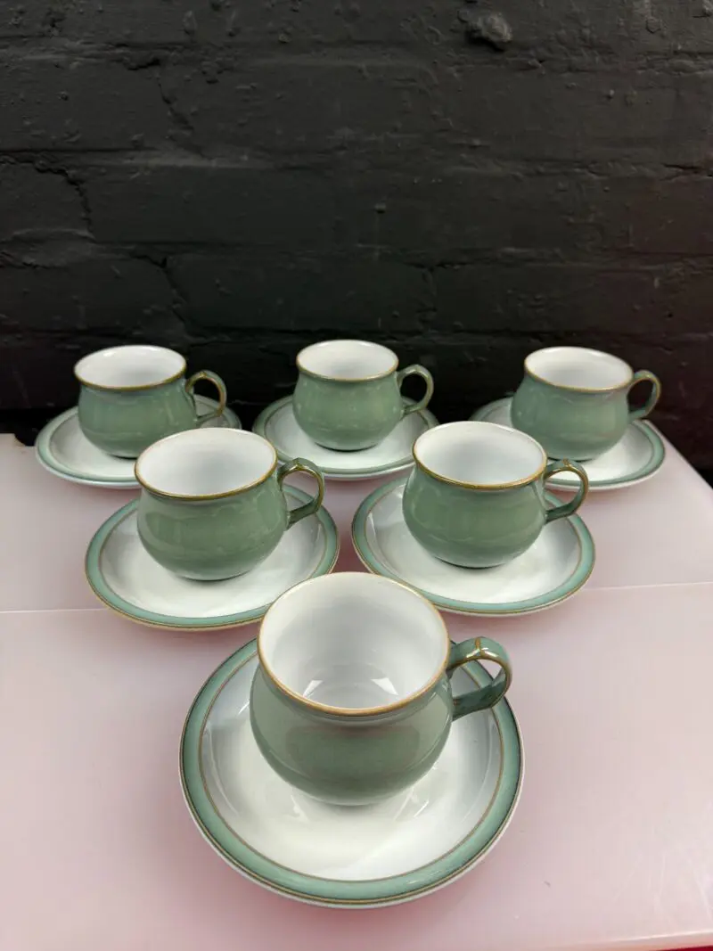 6 x Denby Regency Green Tea Cups and Saucers Set 1st Quality