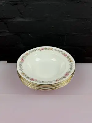 6 x Royal Albert / Paragon Belinda Rimmed Pasta / Soup Bowls 9.25" Wide Set RARE