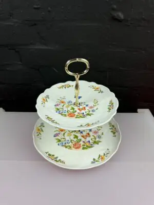 Aynsley Cottage Garden Fluted Edge 2 Tier Cake Stand ( Dinner and Salad Plates )