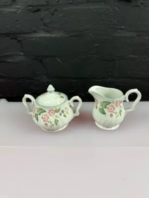 BHS Victorian Rose Milk / Cream Jug 10 cm and Covered Sugar Bowl Set