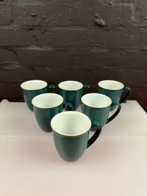 Denby Greenwhich Curved Tea / Coffee Mugs 4" 10 cm High Set of 6