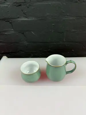 Denby Regency Green Milk Cream Jug 10.5 cm and Open Sugar Bowl Set 2nd Quality