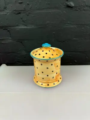 Moorland Stafforshire Covered Storage Jar 6.5" High 5.25" Wide Polka Dots