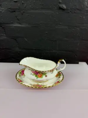 Royal Albert Old Country Roses Gravy Boat / Sauce Jug and Stand / Drip Plate Set