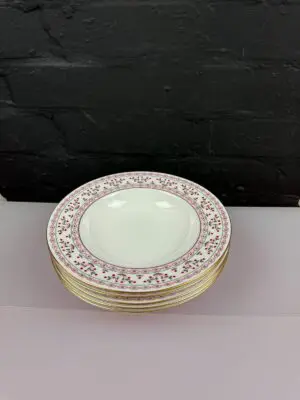 Royal Crown Derby Brittany A.1229 Rimmed Soup Bowls 8.5" Wide Set of 5