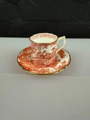 Royal Crown Derby Red Aves A.74 Coffee Cup and Saucer Set