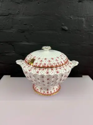 Spode Fleur De Lys Red Large Lidded / Covered Soup Tureen Serving Dish RARE