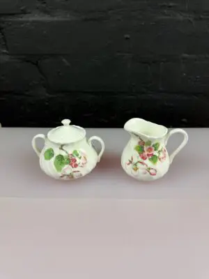 Wedgwood Apple Blossom Small Cream / Milk Jug 7.5 cm and Covered Sugar Bowl Set