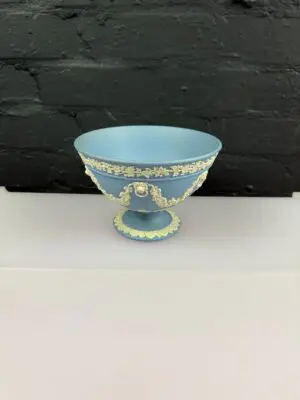 Wedgwood Blue and White Jasper Ware Footed Pedestal Bowl 18 cm Wide x 12 cm High