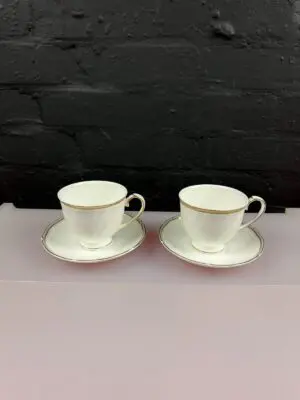 Wedgwood Crown Gold Pattern Tea Cups and Saucers Set of 2