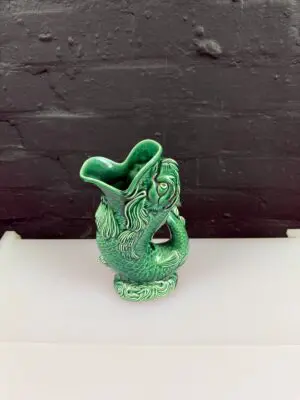 Wedgwood Green Majolica Gurgle Fish Jug / Vase 22.5 cm High
