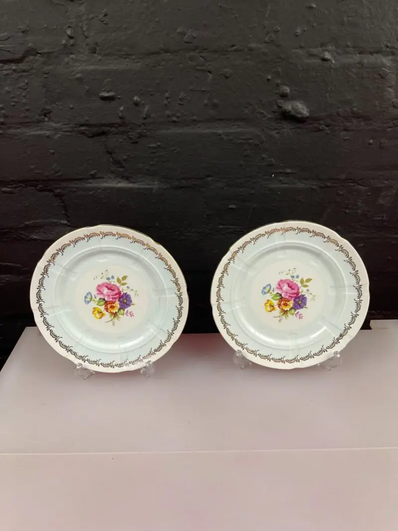2 x Crown Staffordshire Floral Salad Plates 7.75" Wide Pair Light Blue