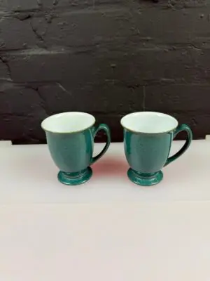 2 x Denby Harlequin Lite Footed Tea / Coffee Mugs 11 cm High Set