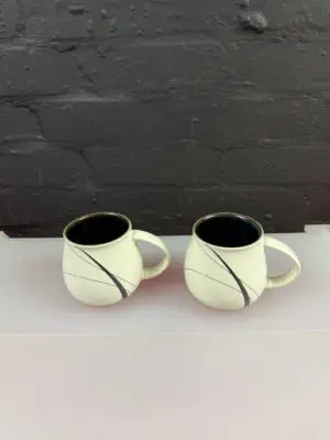 2 x Denby Oyster Strands Curved Tea / Coffee Mugs 9.5 cm High Set