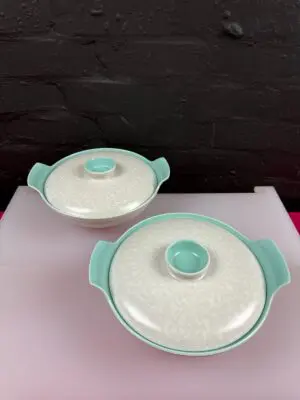 2 x Poole Twintone Ice Green Covered Lidded Vegetable Serving Dish / Tureens