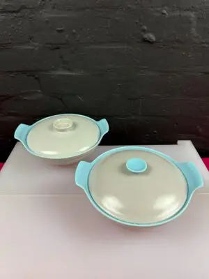 2 x Poole Twintone Sky Blue Dove Grey Covered Vegetable Serving Dishes Tureens