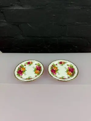 2 x Royal Albert Old Country Roses Round Trinket Dishes / Coasters 4.5" Wide Set