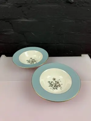 2 x Royal Doulton Rose Elegans Rimmed Soup Bowls 20.5 cm Wide Set