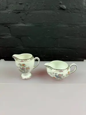 2 x Wedgwood Kutani Crane Globe and Squat Milk / Cream Jug 10 cm and 6 cm High