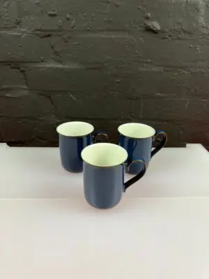 3 x Denby Boston Blue Straight Tea Coffee Mugs 10 cm High Set