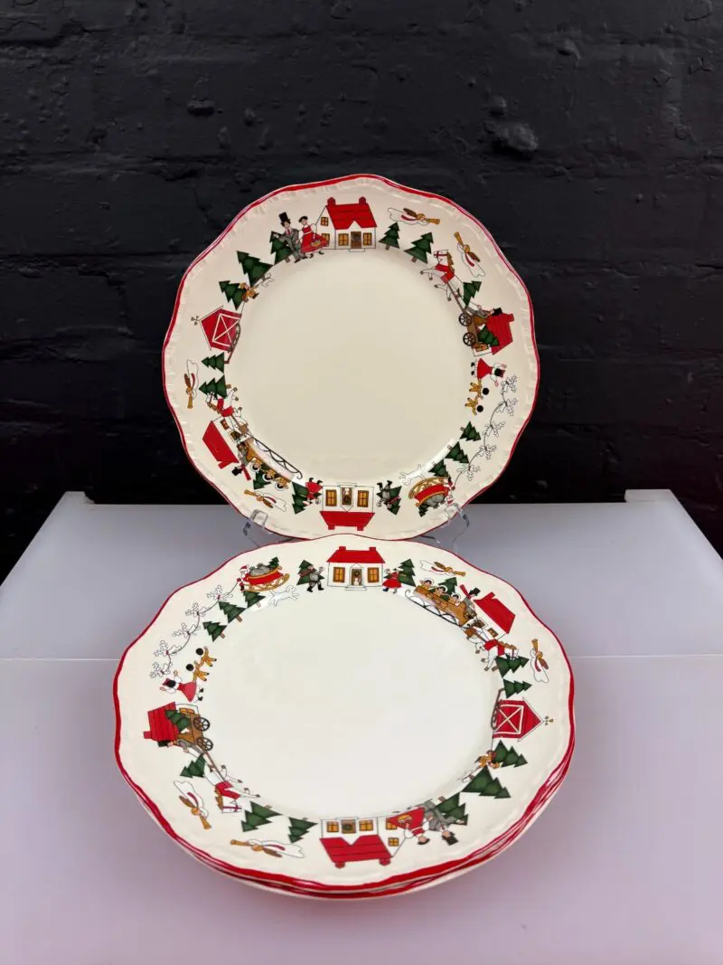 3 x Masons Christmas Village Scalloped Dinner Plates 27 cm Wide Set