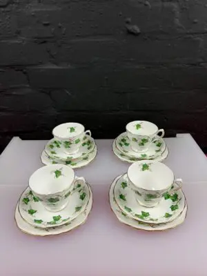 4 x Colclough Ivy Leaf  Tea Trios Cups Saucers and Square Side Plates Set