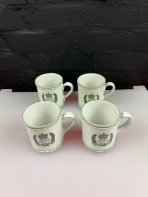 4 x Denby Queen Elizabeth II Silver Jubilee 1977 Tea Coffee Mugs 3.75" High Set