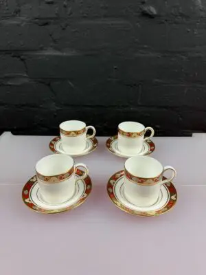 4 x Royal Crown Derby Cloisonne 1st Quality Coffee Cups and Saucers 2 Sets