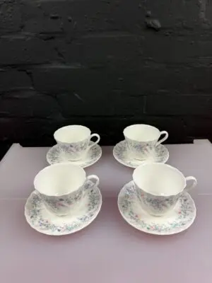 4 x Wedgwood Angela Fluted Tea Cups and Saucers Set
