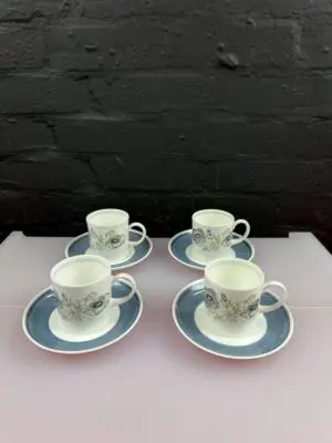 4 x Wedgwood Susie Cooper Glen Mist Coffee Cups and Saucers set