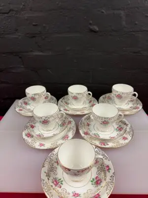 6 x Royal Grafton Pink Roses Tea Trios Cups Saucers and Side Plates Set