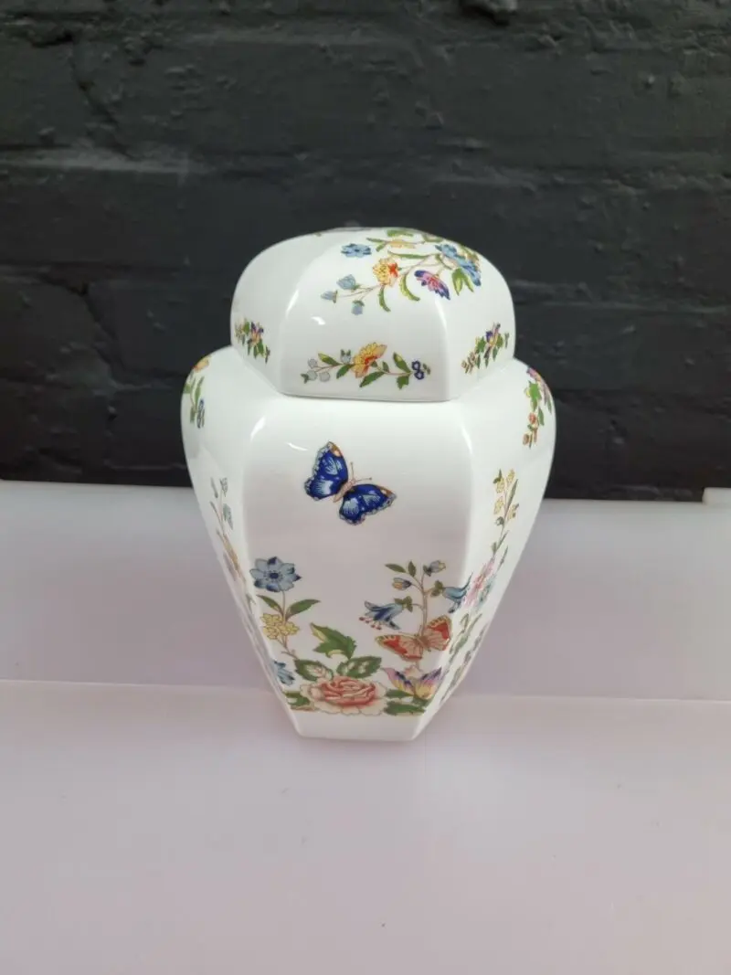 Aynsley Cottage Garden Hexagonal Biscuit Barrel Ginger Jar 8"